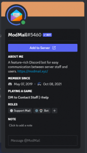 Click on Modmail from the Member List of any channel in Discord. And type your support question in the Message @Modmail box at the bottom of the pop-up.